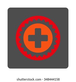 Medical Stamp vector icon. Style is flat rounded square gray button with red symbol, white background.