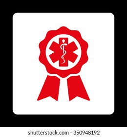 Medical Stamp vector icon. Style is flat rounded square button, red and white colors, black background.