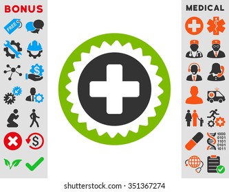Medical Stamp vector icon. Style is bicolor flat symbol, eco green and gray colors, rounded angles, white background.