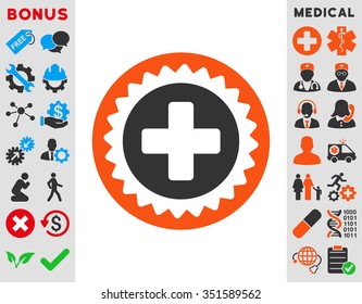 Medical Stamp vector icon. Style is bicolor flat symbol, orange and gray colors, rounded angles, white background.