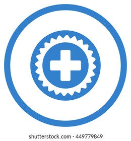 Medical Stamp vector icon. Style is flat circled symbol, cobalt color, rounded angles, white background.