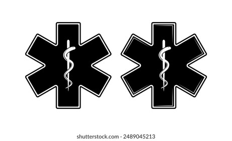 medical star, black isolated silhouette