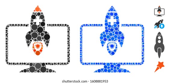 Medical startup mosaic of round dots in different sizes and color hues, based on medical startup icon. Vector round dots are composed into blue mosaic.