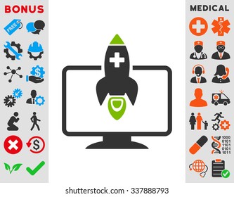 Medical Startup vector icon with bonus. Style is bicolor flat symbol, eco green and gray colors, rounded angles, white background.