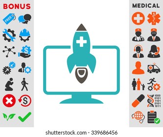 Medical Startup vector icon with bonus. Style is bicolor flat symbol, grey and cyan colors, rounded angles, white background.