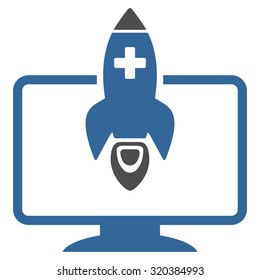 Medical Startup vector icon. Style is bicolor flat symbol, cobalt and gray colors, rounded angles, white background.