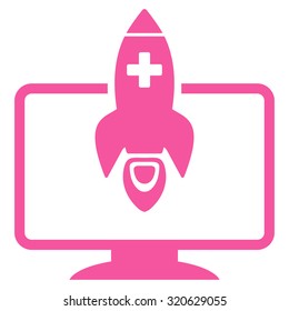 Medical Startup vector icon. Style is flat symbol, pink color, rounded angles, white background.