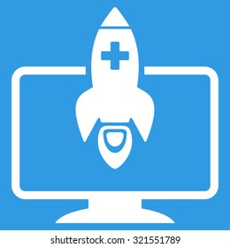 Medical Startup vector icon. Style is flat symbol, white color, rounded angles, blue background.