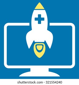 Medical Startup vector icon. Style is bicolor flat symbol, yellow and white colors, rounded angles, blue background.