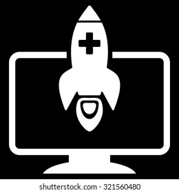 Medical Startup vector icon. Style is flat symbol, white color, rounded angles, black background.