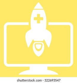 Medical Startup vector icon. Style is flat symbol, white color, rounded angles, yellow background.