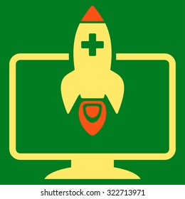 Medical Startup vector icon. Style is bicolor flat symbol, orange and yellow colors, rounded angles, green background.