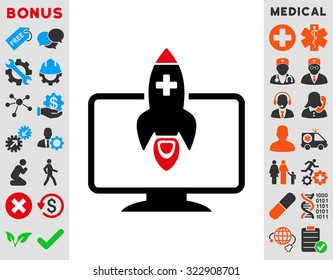 Medical Startup vector icon. Style is bicolor flat symbol, intensive red and black colors, rounded angles, white background.