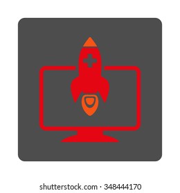 Medical Startup vector icon. Style is flat rounded square gray button with red symbol, white background.