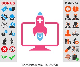 Medical Startup vector icon. Style is bicolor flat symbol, pink and blue colors, rounded angles, white background.