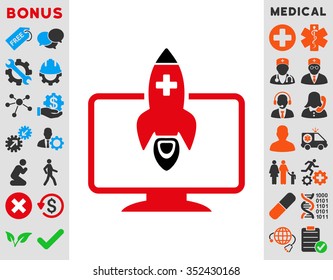 Medical Startup vector icon. Style is bicolor flat symbol, intensive red and black colors, rounded angles, white background.