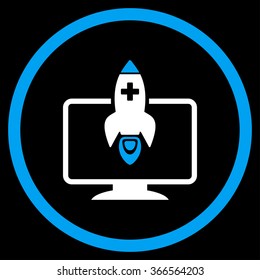 Medical Startup vector icon. Style is bicolor flat circled symbol, blue and white colors, rounded angles, black background.