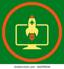 Medical Startup vector icon. Style is bicolor flat circled symbol, orange and yellow colors, rounded angles, green background.