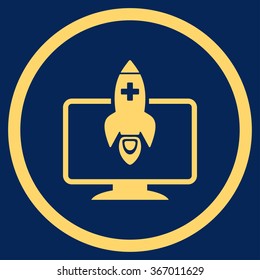 Medical Startup vector icon. Style is flat circled symbol, yellow color, rounded angles, blue background.