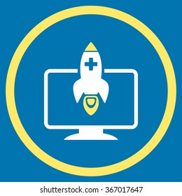 Medical Startup vector icon. Style is bicolor flat circled symbol, yellow and white colors, rounded angles, blue background.