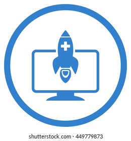 Medical Startup vector icon. Style is flat circled symbol, cobalt color, rounded angles, white background.
