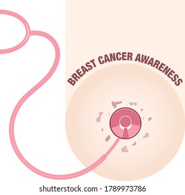 Medical stethoscope with chest shape Breast cancer awareness concept vector