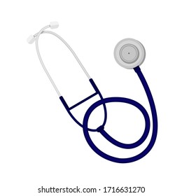 Estetoscopio médico en azul oscuro sobre un fondo blanco aislado. Icono en estilo plano moderno para el diseño de un sitio web, aplicación, interfaz. Herramienta médica para diagnóstico. Ilustración vectorial de material.