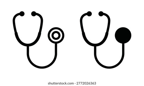 Medical stethoscope diagnostic collection in flat black, clinical examination, physician tools, cardiology, and health