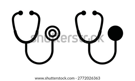 Medical stethoscope diagnostic collection in flat black, clinical examination, physician tools, cardiology, and health