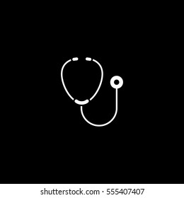 Medical Stethoscope Flat Icon On Black Background