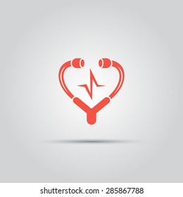 medical stethoscope in form of heart isolated vector colored icon