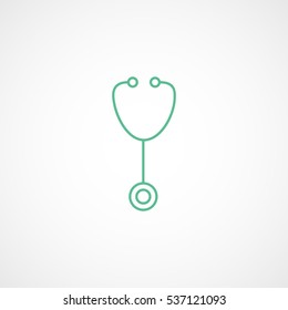 Medical Stethoscope Green Line Icon On White Background