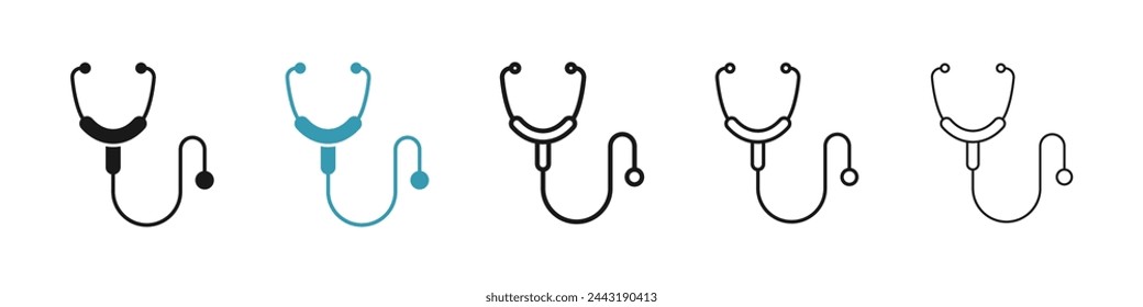 Medical Stethoscope and Heart Check Icons. Doctor's Diagnostic Tool and Health Assessment Symbols.