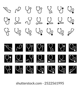 Medical Stethoscope and Heart Check Icons. Doctor's Diagnostic Tool and Health Assessment Symbols Design Vector Illustration. Device for auscultation, or listening to internal sounds of body.