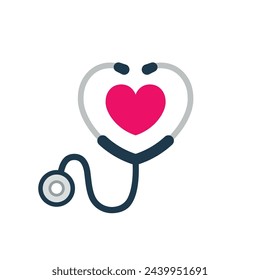 Medical stethoscope with heart icon. Health care and medicine worker symbol, Vector illustration.