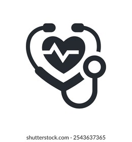 Medical stethoscope and heart pulse icon. Vector illustration.