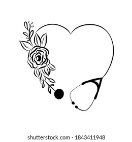 medical stethoscope. heart shaped stethoscope with flowers. Medical device. Vector illustration for doctors