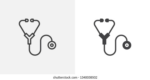 Medical stethoscope icon. line and glyph version, outline and filled vector sign. Phonendoscope linear and full pictogram. Symbol, logo illustration. Different style icons set
