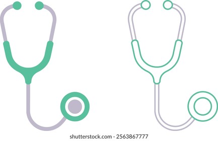 Medical Stethoscope Icon Set - Filled and Outline Style.