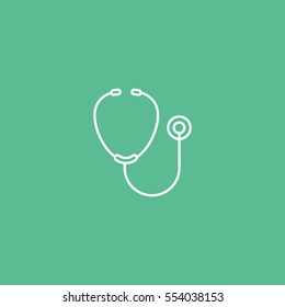 Medical Stethoscope Line Icon On Green Background