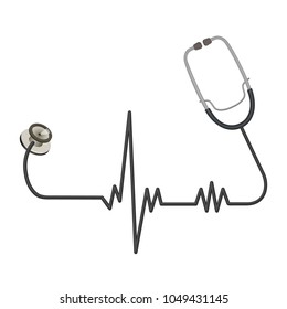 Medical stethoscope with long wire in shape of EKG line