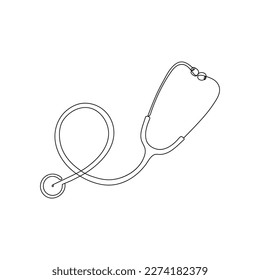 Medical stethoscope. One line art. Equipment for examining patient heart beat condition. Health care, medical concept. Hand drawn vector illustration.