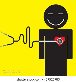 Medical stethoscope and red heart. body check up. vector
