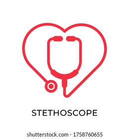 Diseño plano del icono vectorial del estetioscopio médico aislado en fondo blanco. Ilustración del vector de la atención médica