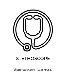 Diseño plano del icono vectorial del estetioscopio médico aislado en fondo blanco. Ilustración del vector de la atención médica