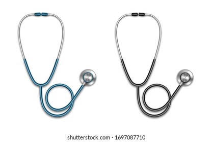 Medical stethoscopes. Doctor's equipment for listening breath.  Health care concept mockup. Medicine stethoscope. Realistic vector illustration isolated on white background
