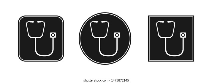 medical stethoscopes on a round and square black background.