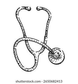 estetoscópio médico desenhado à mão. médico de saúde, diagnóstico de enfermeiro, pulmões do coração esboço do vetor do estetoscópio médico.