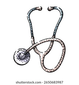 medical stetoscope hand drawn. healthcare doctor, nurse diagnosis, heart lungs medical stetoscope vector sketch. isolated color illustration