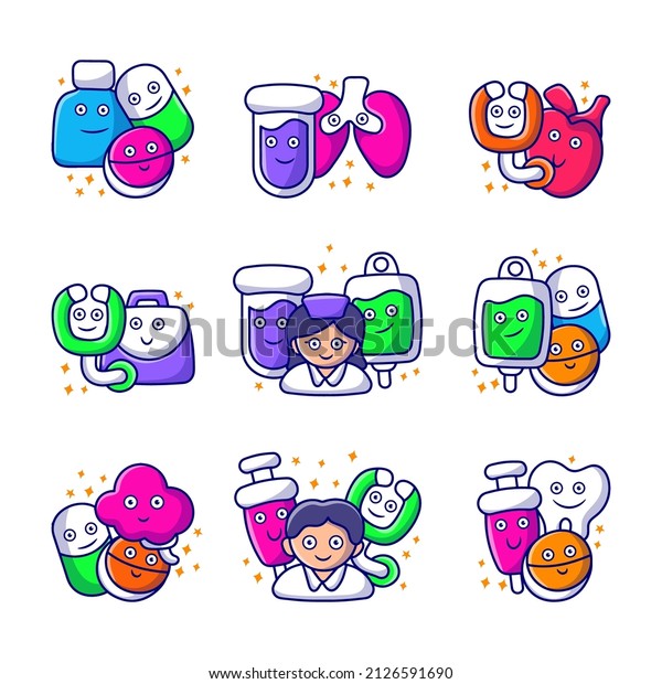 Medical Sticker Collection Colored Hand Drawn Stock Vector Royalty Free 2126591690 Shutterstock